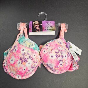 Hers by Herman 2 pack 36B Bras, padded, wired, Pink/peachy floral and blue/green